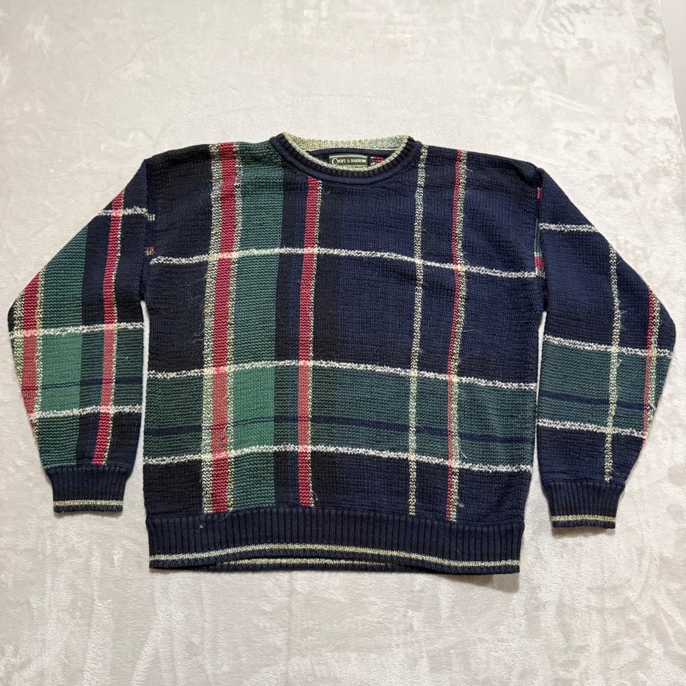 Vintage Croft & Barrow Cosby Sweater Mens XL Plaid Grandpacore Wool Blend Y2K